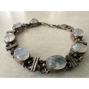 925 solid sterling silver rainbow moonstone polished cabochons bracelet